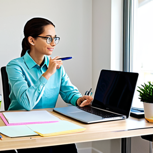 Organized Desk Space**

"A well-organized desk with a multi-functional desk organizer holding pens, sticky notes, and small office supplies. A fully clothed person is working at the desk, with a laptop in front of them. A small green potted plant sits to the side. The background shows a bright and modern home office setting. Perfect anatomy, correct proportions, natural pose, well-formed hands, proper finger count, natural body proportions, safe for work, appropriate content, fully clothed, professional, modest, family-friendly, high quality."

**